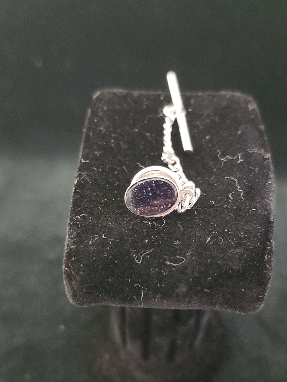 Hickok Silver Tone "Galaxy" Finish Blue Cabochon Tie Tack